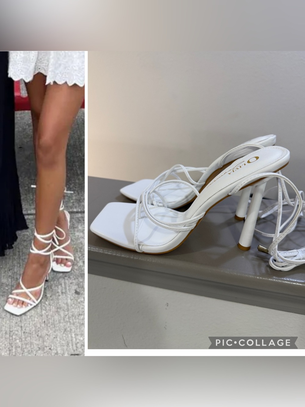 Olivia Jaymes white pu strappy lace up square toe pumps heels 8.5
